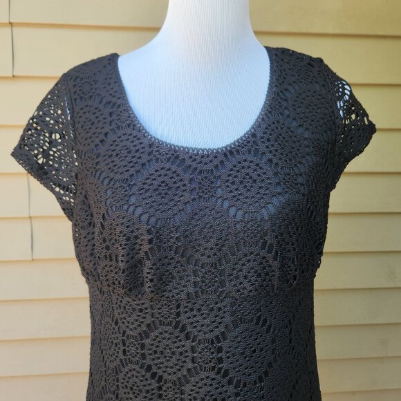 Madison Black Dress Crochet Knit Lace Short Sleeves Classic - Picture 4 of 12